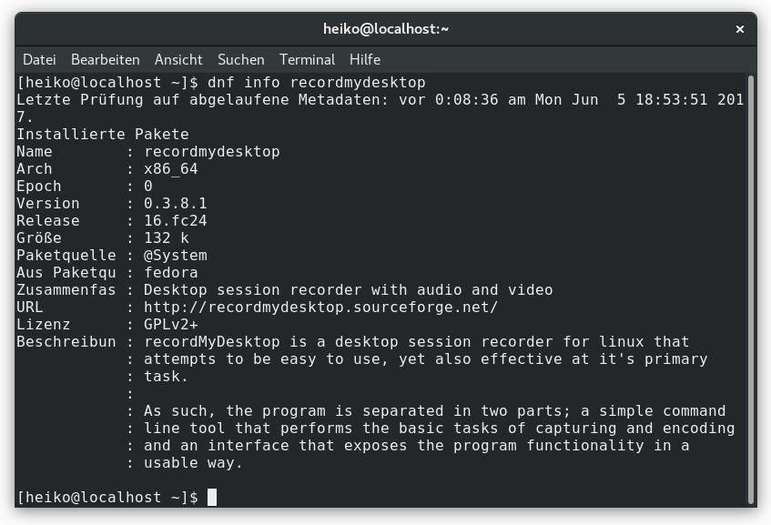 recordMyDesktop - Fedora - dnf info